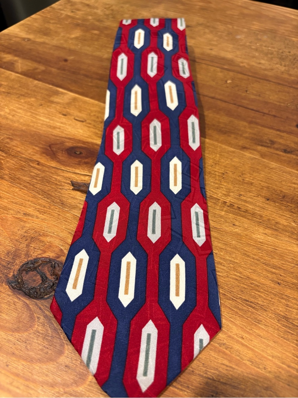 John Henry silk Men's Geometric Red & Blue Silk Tie